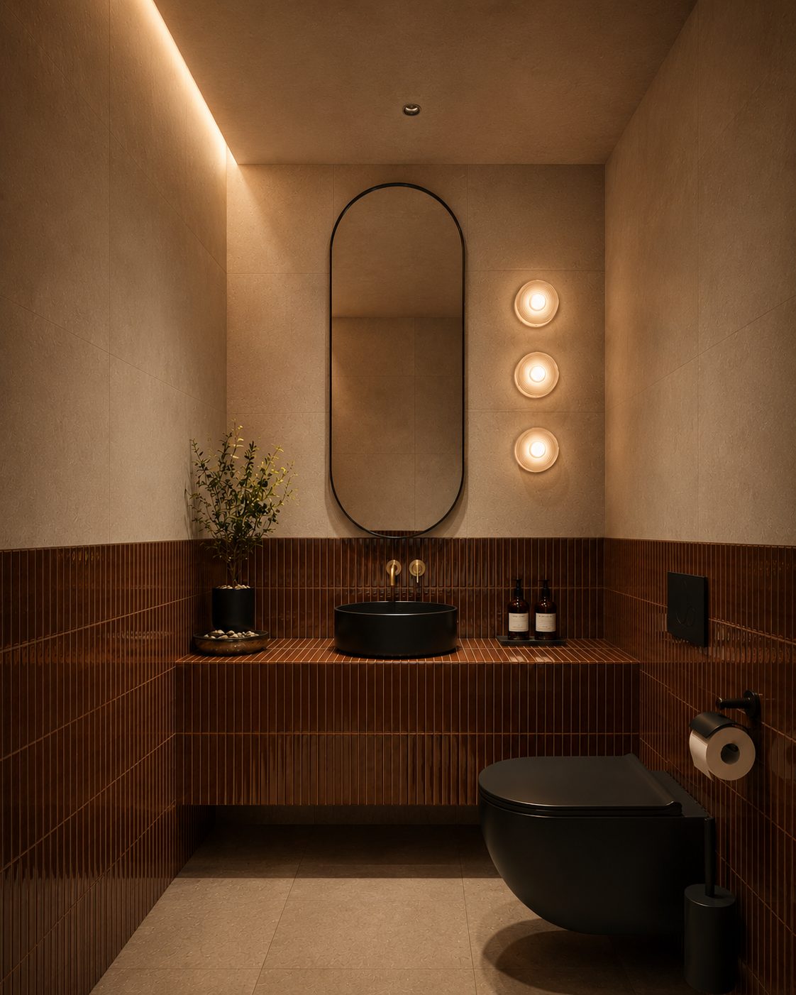 Powder room of the Dongargaon café, interior render