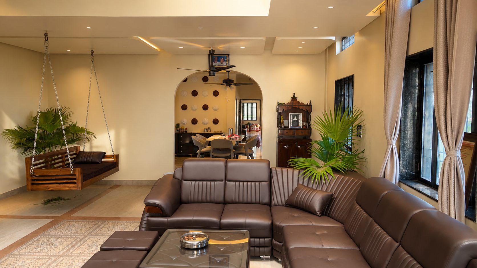Living room of Shubhasheesh, looking through the arch to the dining area