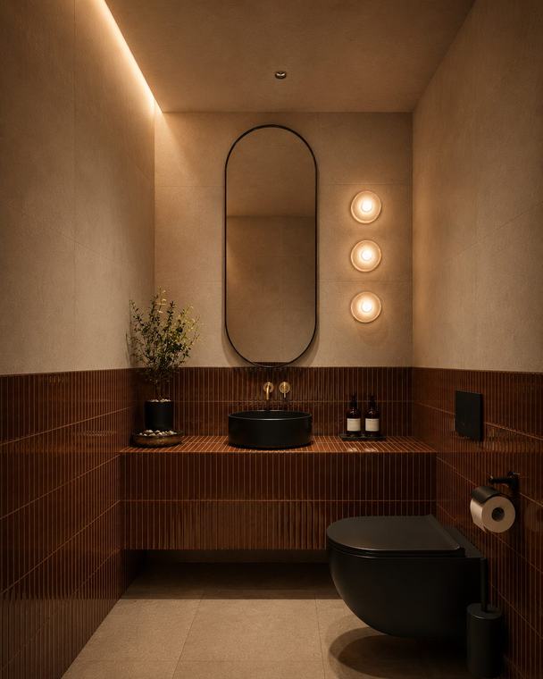 Powder room of the Dongargaon café, interior render